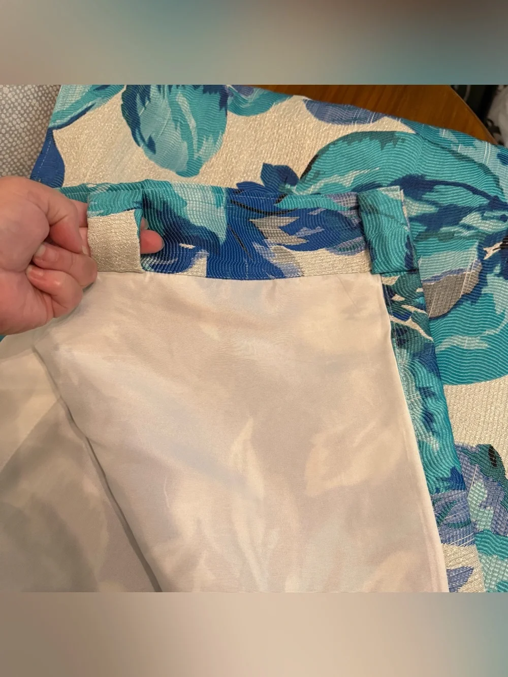 Pier 1 Imports Curtain Panel Hidden Tab Top Blue Floral Brocade 50x84” Lined
